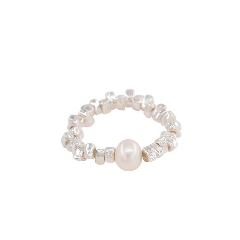 Women s Versatile Silver Pearl Elastic Ring: Fashionable, Simple Luxury for Any Occasion