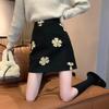 Sweet Fashion Preppy Style Autumn Winter New Women's Woolen Embroidered Zipper Korean Casual High Waist Slim Short A-line Skirt