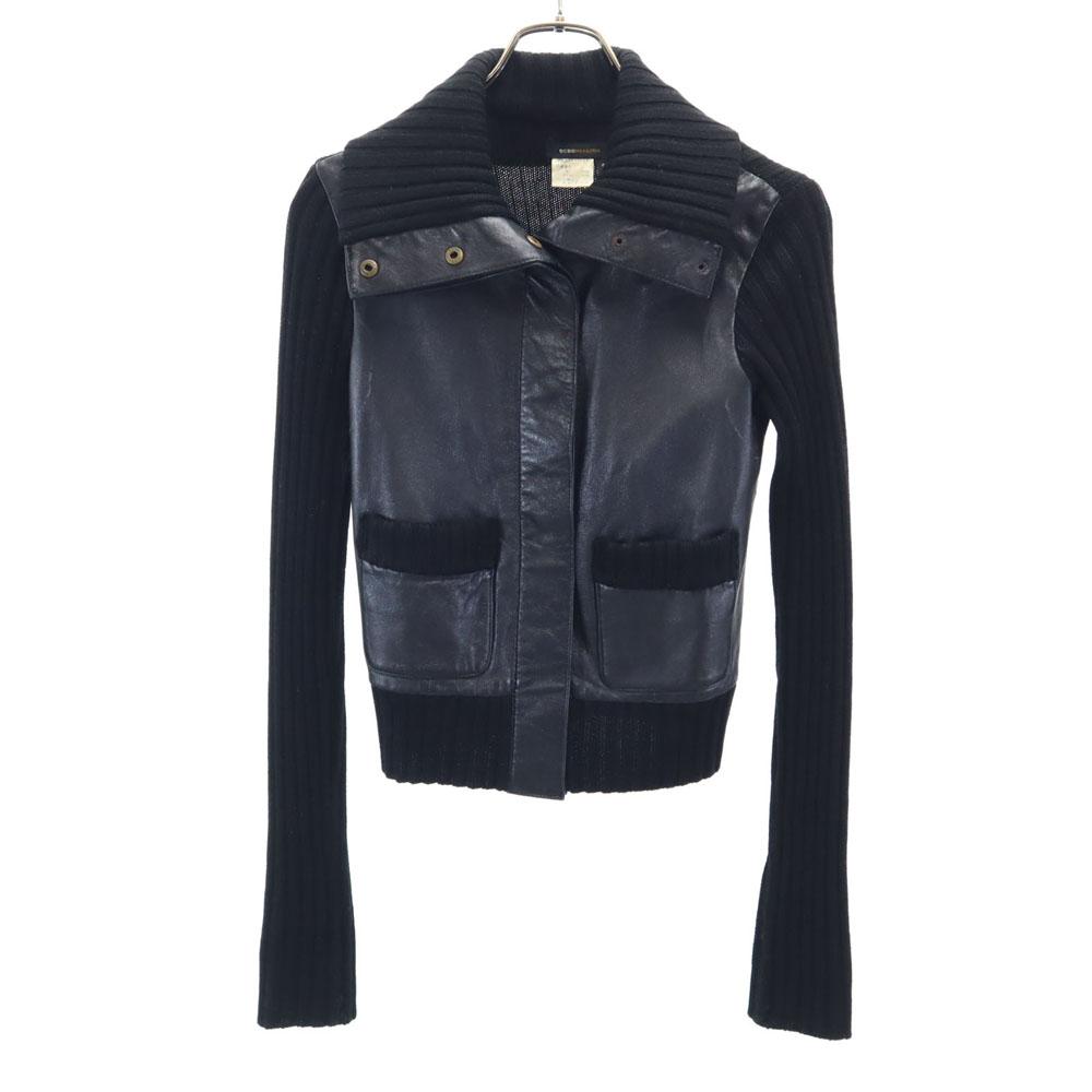 BCBGMAXAZRIA Wool Blend Knit Switching Sheepskin Leather Jacket S Black Women Used