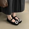 Women's temperament Mary Jane shoes women's velvet French evening breeze square head rhinestone woolen shoes women's winter wear single shoes
