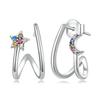WOSTU 100% 925 Sterling Silver Butterfly Star Moon Stud Earrings For Women Simple Style Zircon Ear Hooks Fine Jewelry Gifts