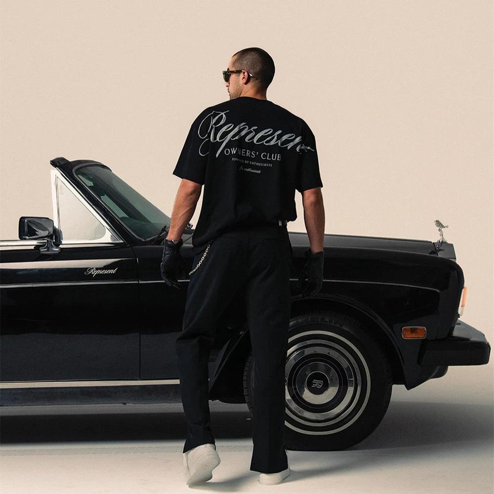 

REPRESENT TRACK Рукописный принт Чистый хлопок Мужская футболка свободного кроя с коротким рукавом Small чёрный