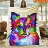 1pc 2D Flat Printing Spring & Summer New Arrival Colorful Chihuahua Themed Digital Print Blanket, Suitable for All Seasons, Casual Throw Blanket, 100%