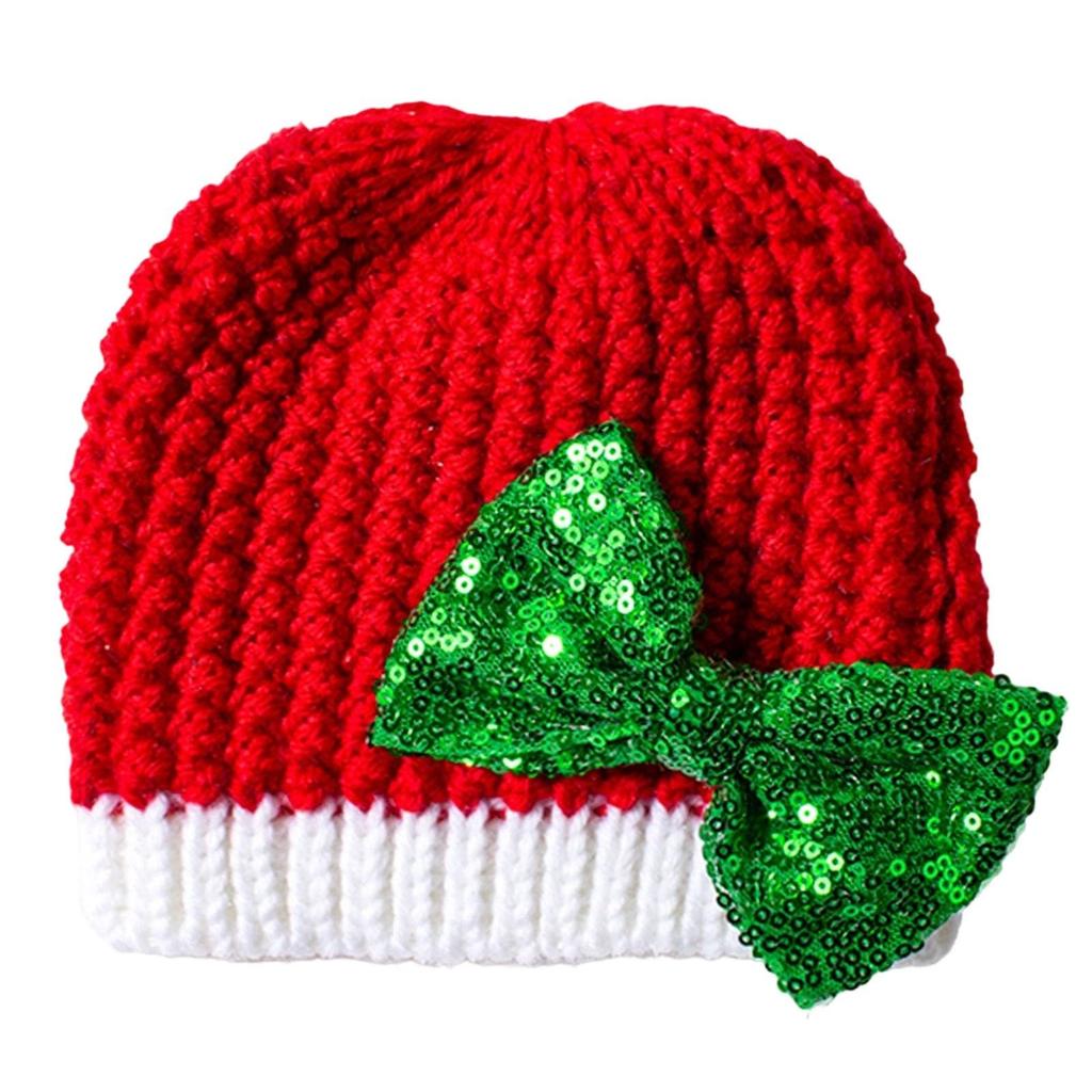 Christmas Baby Hat With Cute Bowknot, Infant Woolen Hat, Fall And Winter Warm Children's Knitted Hat