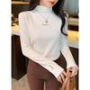 Autumn and winter semi-turtleneck thickened German velvet long-sleeved shirt women's warm bottoming shirt slim and thin suit inner top