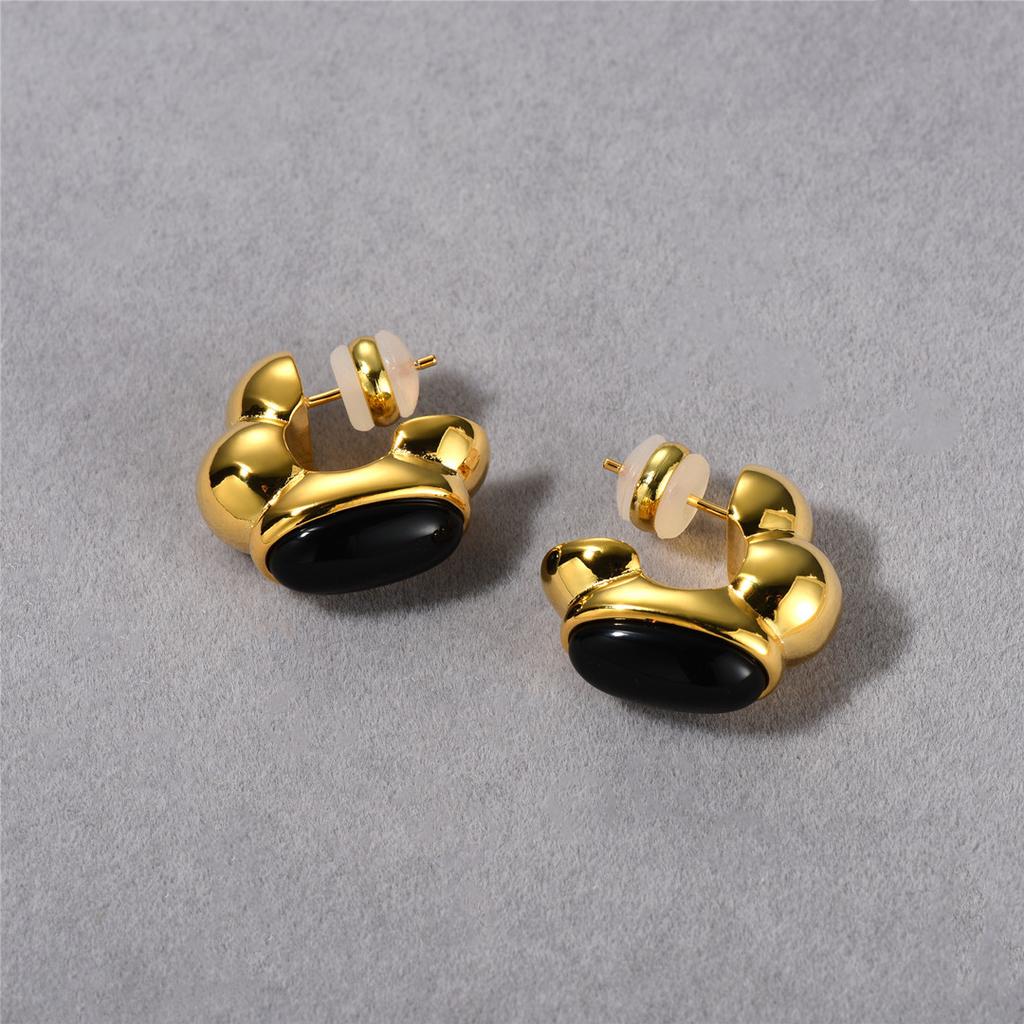 Niche Design Copper Plated 18K Real Gold Inlaid Ruby Earrings S925 Silver Needle Stud Earrings Temperament Earrings