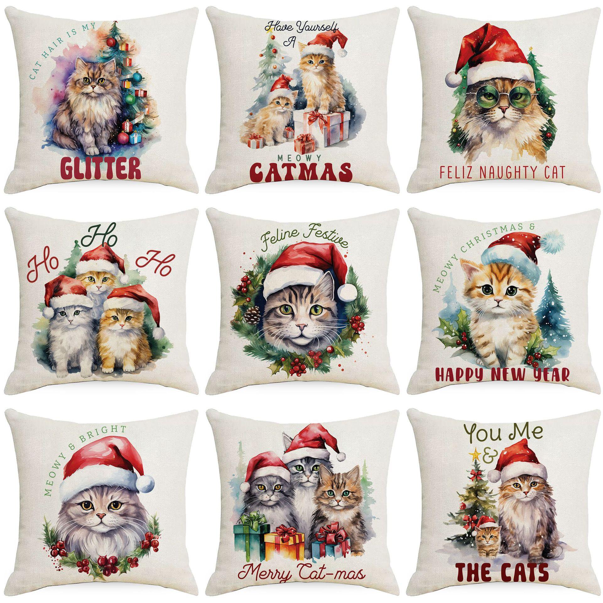 Writing A Notebook Unisex Christmas Cat Pillowcase Sofa Decoration Pillowcase Nordic Simple Modern Christmas Day