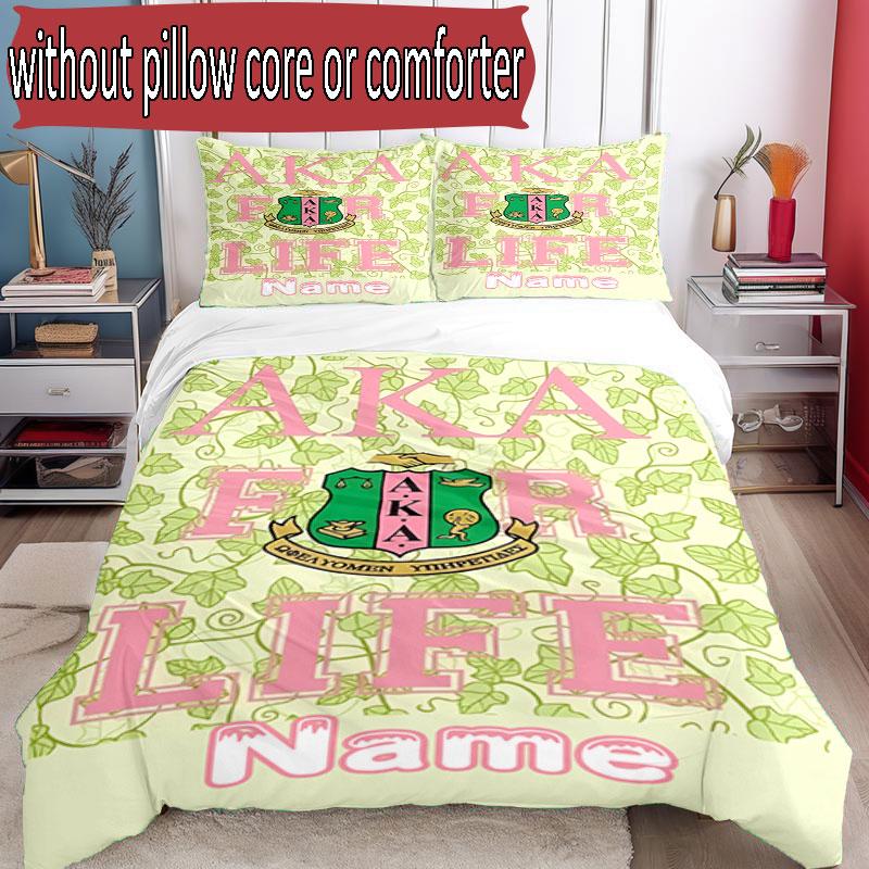 3pcs Duvet Cover Set (1*Duvet Cover + 2*Pillowcase, Without Core), Custom Name Alpha Kappa Alpha Pattern Bedding Set, Home Bedroom Decor Gift
