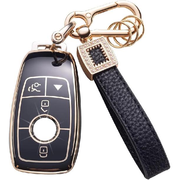 for Toyota Key Fob Cover with Leather Lanyard, Car Key Fob Case Compatible with 2018- Camry RAV4 Highlander Avalon C-HR Prius Corolla GT86 Smart Key