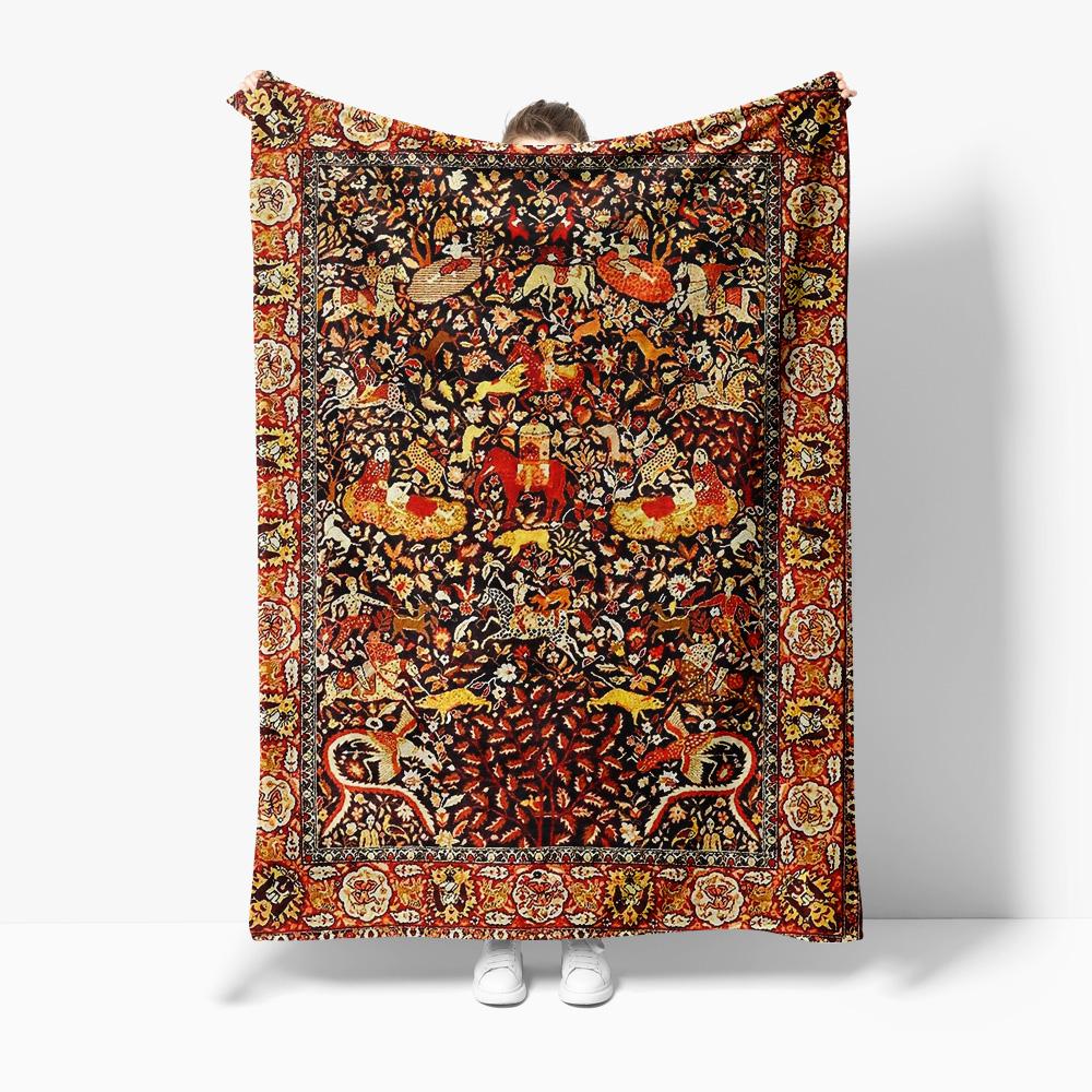 Jmg Household Supplies Unisex Red Paisley Silk Carpet Vintage Ethnic Rug Moroccan Shaggy Area Rug Decorative Throw Blanket Home Decor