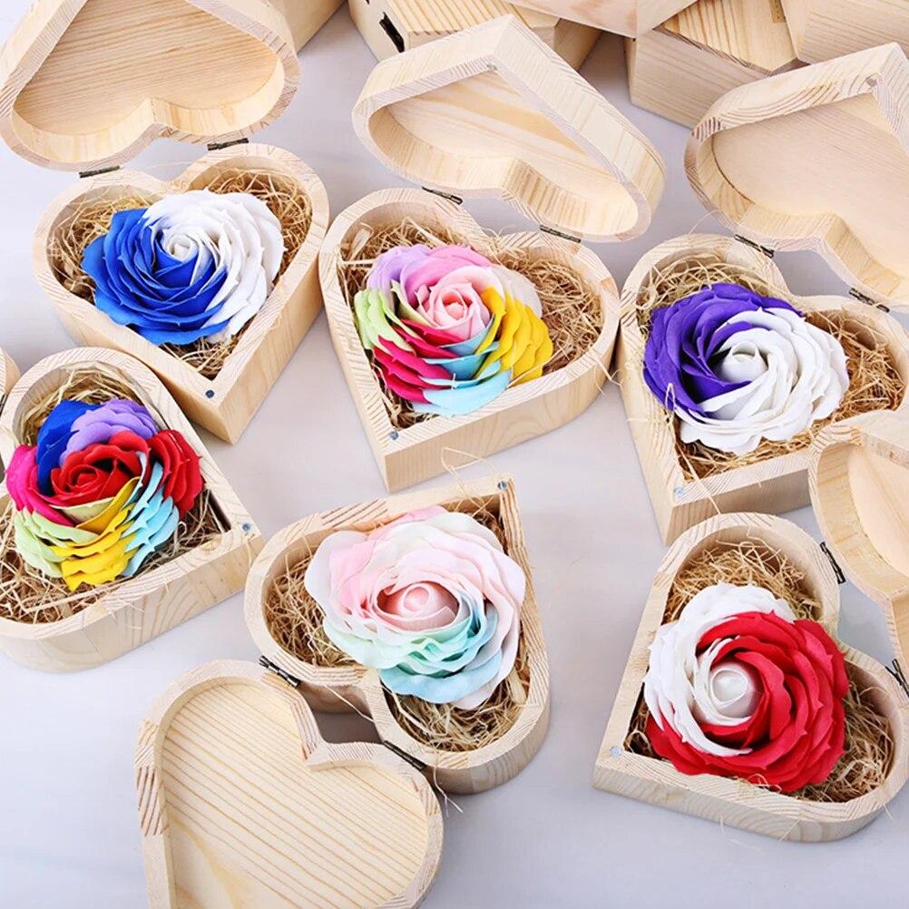 1PC Wooden Heart Box Decoration for Bedroom Creative Gift Case Simple Storage Chest Heart-shaped