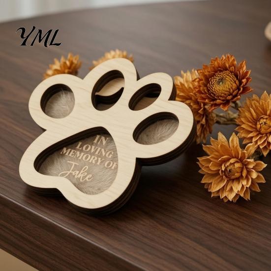 Haar-Erinnerungsbox als Mitgefühl-Geschenk bei Haustierverlust, Niedliche Pfotenform Gedenk-Holz-Erinnerungsbox für Katzenfell Hunde und Katzen,