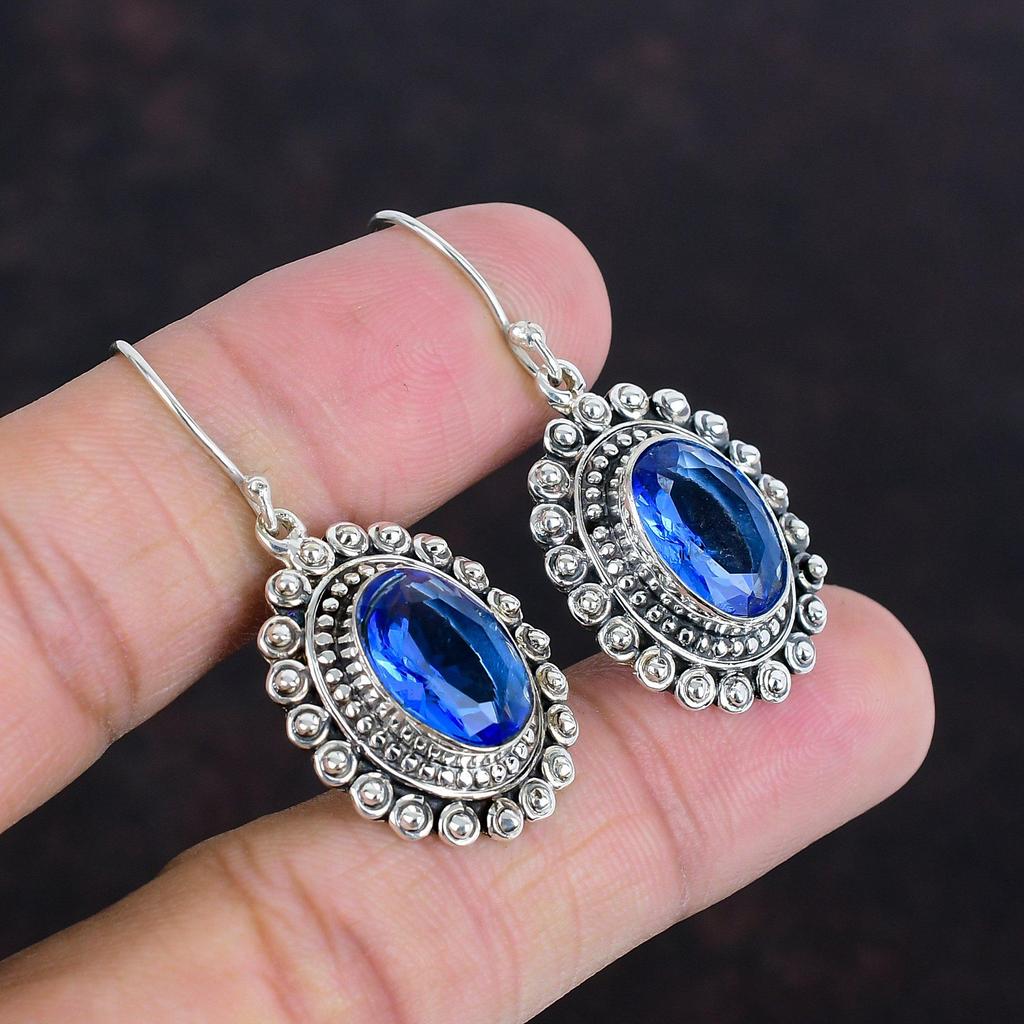 Faceted Tanzanite Quartz Earrings 925 Sterling Silver Earrings Handmade Original Gemstone Jewelry Wonderful Vintage Earring Engagement Gifts