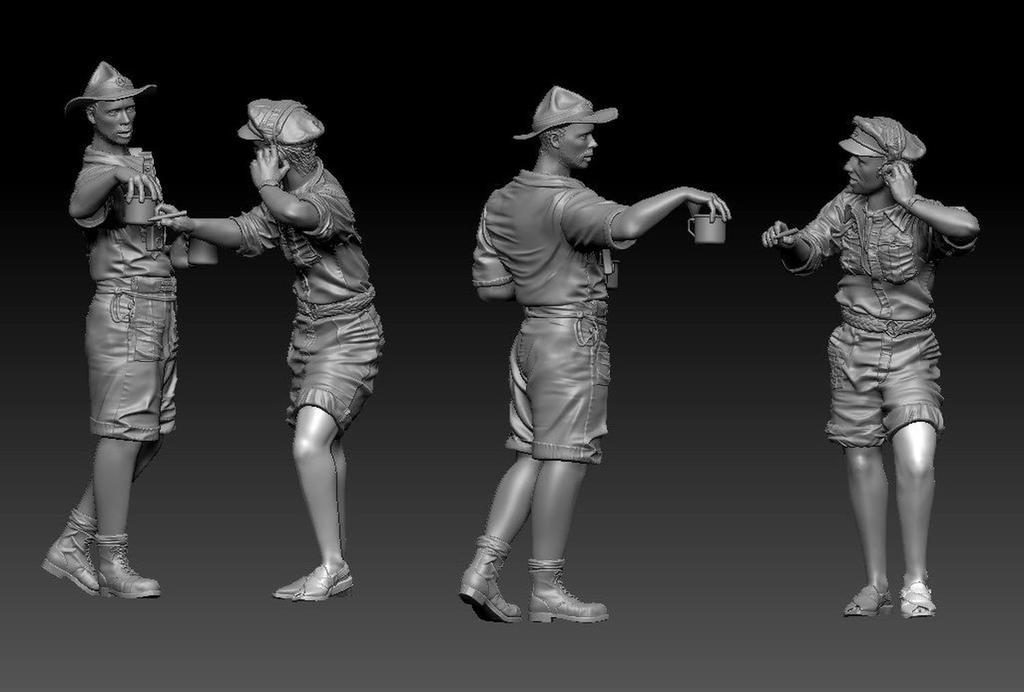 Thunder Model 1/35 British Long Range Desert Group (LRDG) Figure Set Vol. 3, Resting Scene (2 Figures) Plastic Model Kit TBF3504