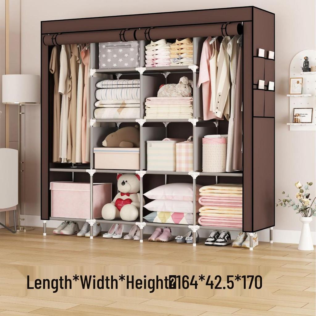 Multi-layer Non-woven Fabric Wardrobe with Dustproof Cover and Iron Pipe Frame