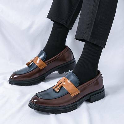 Fashion Thick-sole Tassels Loafers New Men's Pointed Tassel Leather Shoes Male Designer Formal Wedding Prom Dress Homecoming Footwear