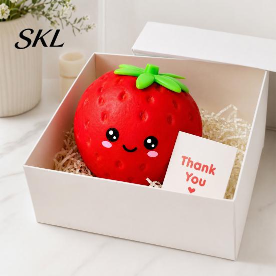 Strawberry Squeeze Toy Cartoon Stress Relief Toy, Giant Fake TPR Ball Fruit Sensory Fidget for Home Office School Reusable