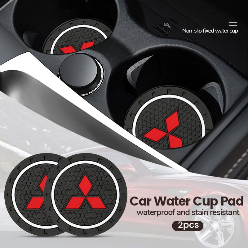 for Car Coaster Water Cup Slot Non-Slip Mat Pad Emblem Interior Accessories For Mitsubishi Lancer 9 EX Outlander 3 ASX L200 GJ3