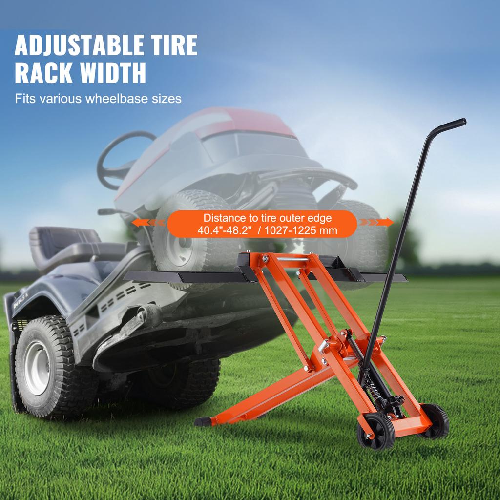 SucceBuy Lawn Mower Lift with Hydraulic/Threaded jack, 500/880 Lbs Adjustable Movable Lawn Lifter for Lawn Mower Garden Tractor