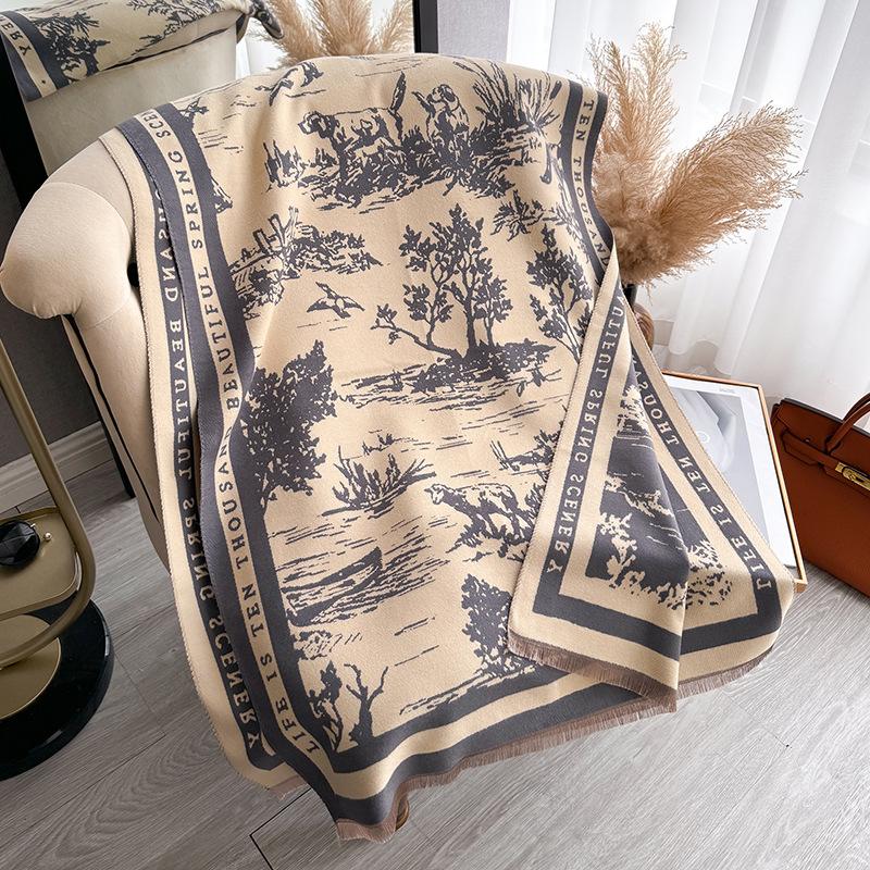 Wind Women'S Double-Sided Imitation Cashmere Thermal Scarf Fashionable High-End Mori Versatile Shawl
