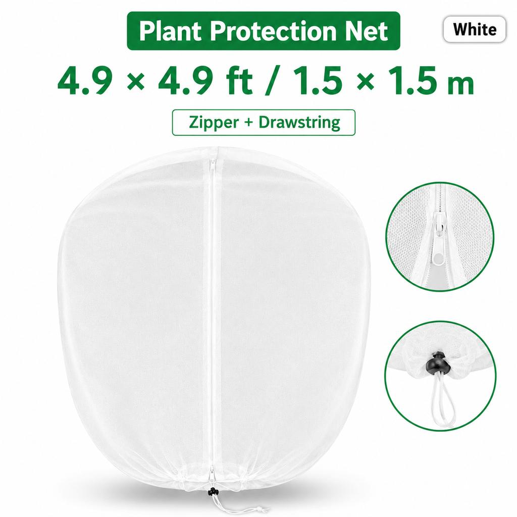 Extra Thick Garden Plant Protection Net with Zipper Drawstring, PE Insect Bird Netting Cover for Fruit Trees Citrus Flowers
