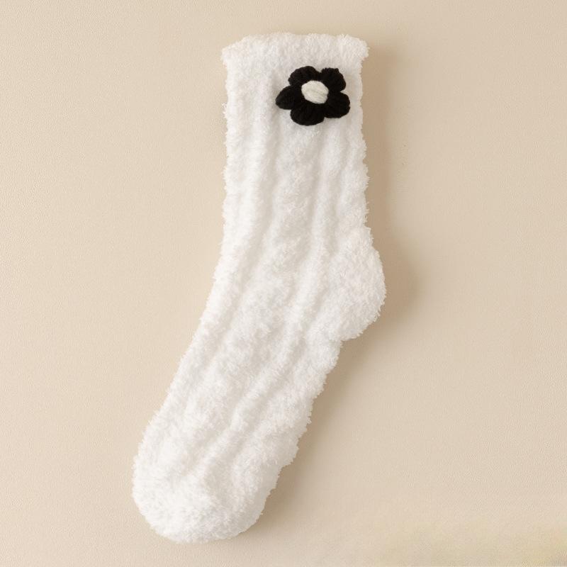 Female Autumn and Winter Coral Velvet Plus Velvet Sleep Warm Home Floor In The Tube Socks