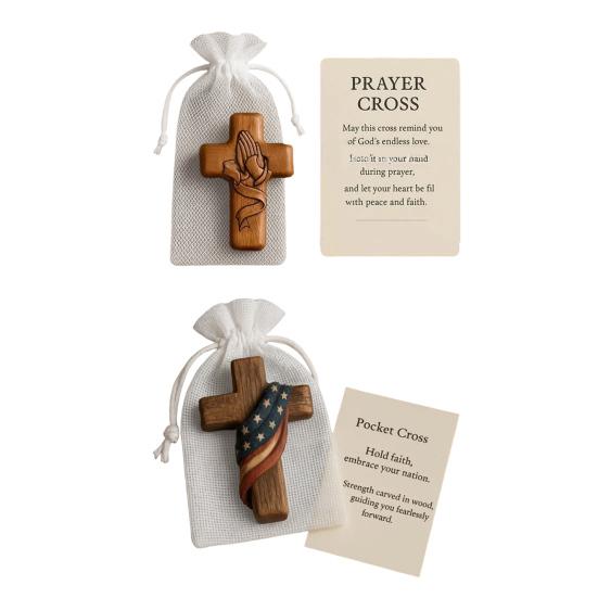 1/2 Stück Glaube Stärke Taschenumarmung mit Inspirationskarte Tragbare Holz Patriotische Glaubensmarke Dekoration Christliche Religiöse Geschenke