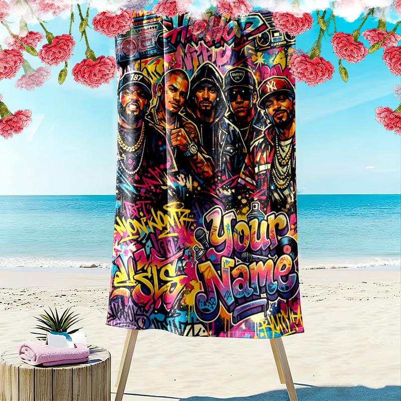 Name Custom Rappers Print Beach Towel, Large Soft Quick Dry Towel for Beach Camping Swimming
