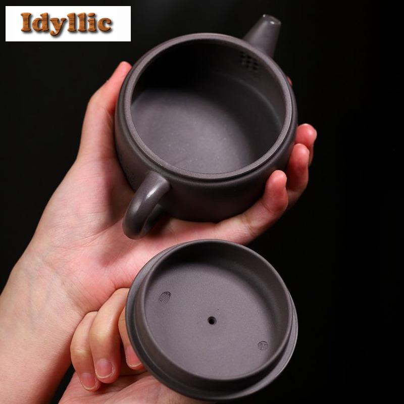 180ml Handmade Yixing Purple Clay Teapot Handmade Large Caliber Pot Raw Ore Azure Mud Kettle Chinese Zisha Teaset Drinkware Gift