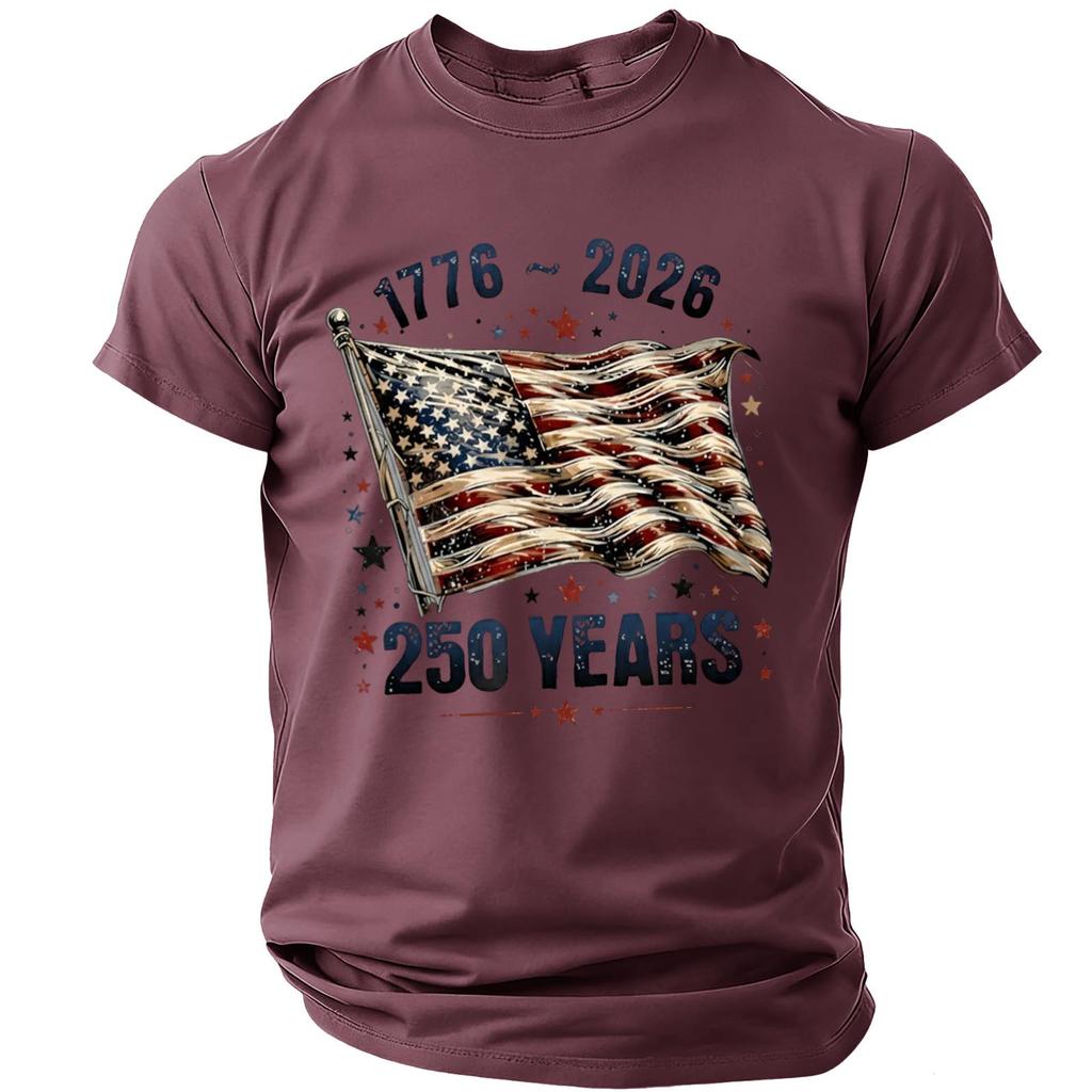Men's Casual Short Sleeve Lightweight Breathable Crew Neck T-Shirt with Printed Graphic USA Flag and Anniversary Design 1776 to 2026 250 Years
