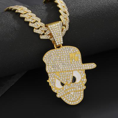 Colgante de Personaje de Dibujos Animados de Béisbol de Diamantes Completos Cadena Cubana, Accesorios de Collar de Tendencia Urbana Estilo Hip Hop Personalizado