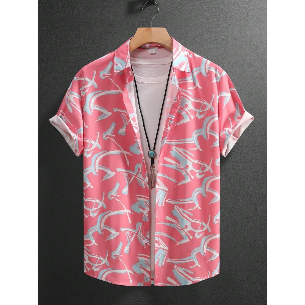 Camicia Hawaiana Morbida da Uomo Estiva con Stampe Vivaci di Foglie della Giungla e Fiori Esotici Collo a Revers Bottoni Top Abbigliamento Unisex Oversize