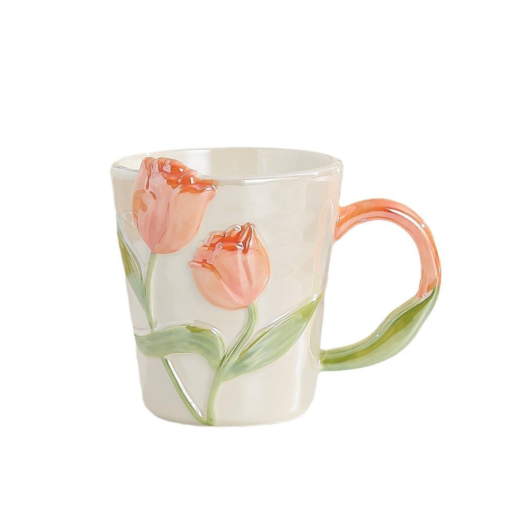 Creative Hand Painted Tulip Mugs High Appearance Level Ins Style Ceramic Cups  Niche Design Sense Drinking Cups and Coffee Cups