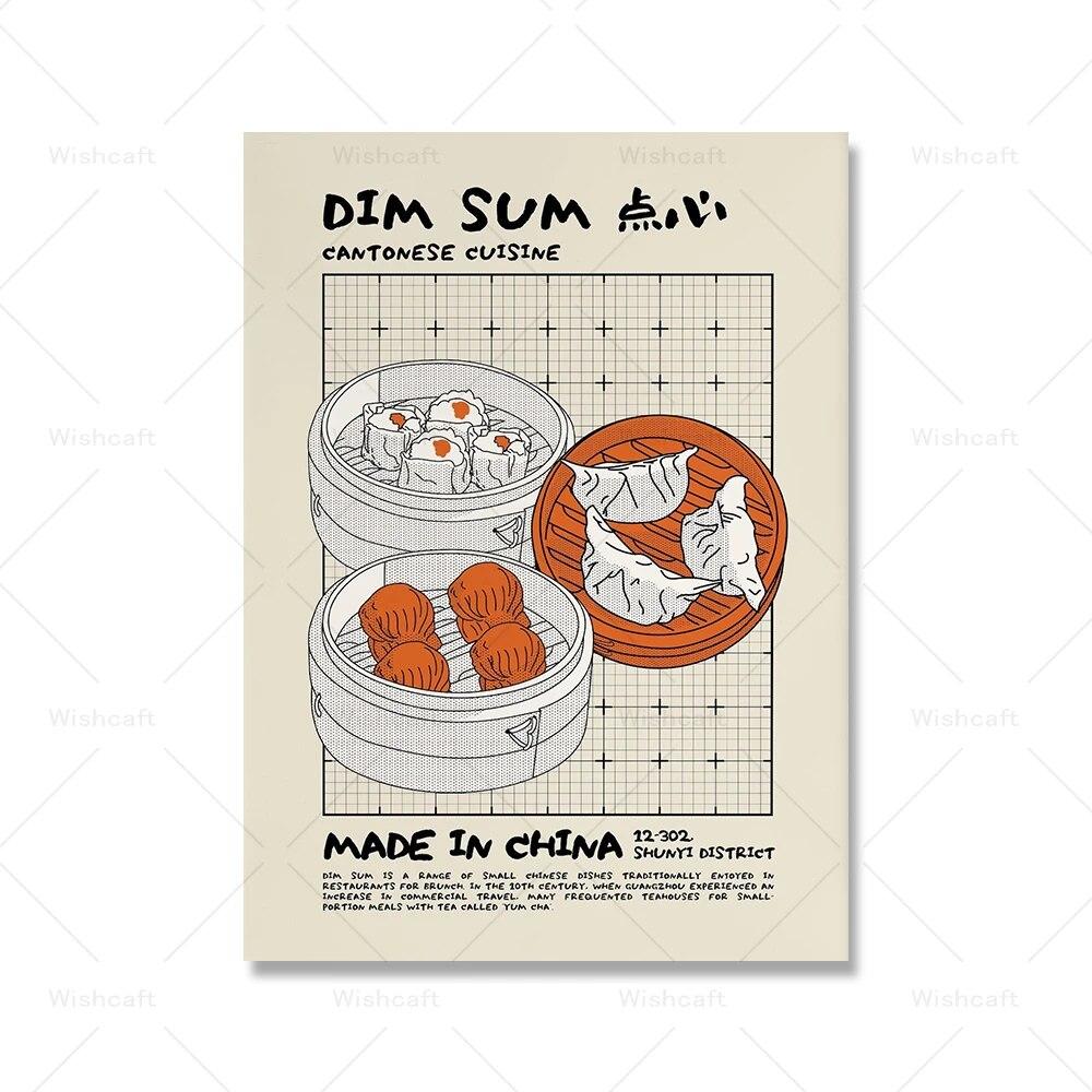 Retro Dim Sum Sushi Sashimi Ramen Wall Art Print Nostalgiczny Japońskie Jedzenie Modny Nowoczesny Wystrój Kuchni Bubble Milk Tea Plakat Bez Ramki