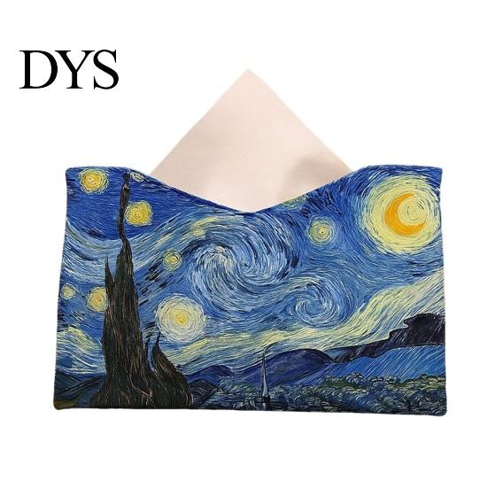 Modern Home Decor Leather Tissue Box Cover, Foldable Desktop Organizer, Oil Painting Style Napkin Holder Case, Storage Facial Paper Organizer