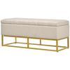 2-in-1 bench with storage trunk, upholstered seat and steel legs, 110 x 44 x 48 cm, beige and gold