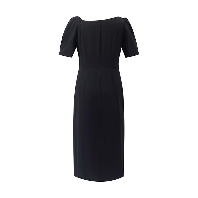 GOELIA Asymmetric Collar Pleated Little Black Dress