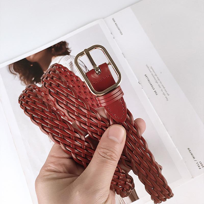 Four Seasons Available New Women'S Non Perforated Weaving Belt Retro Fashion Decoration Casual Pants Jeans Dress Belt