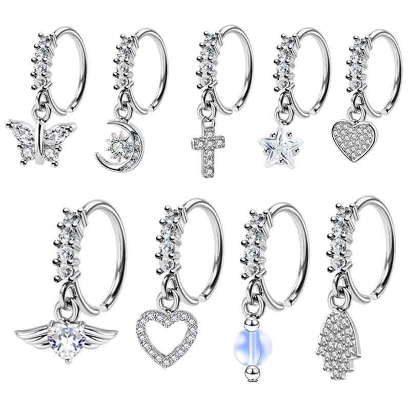 20G Teardrop Zircon Nose Ring Pendant - Trendy European & American Piercing Jewelry