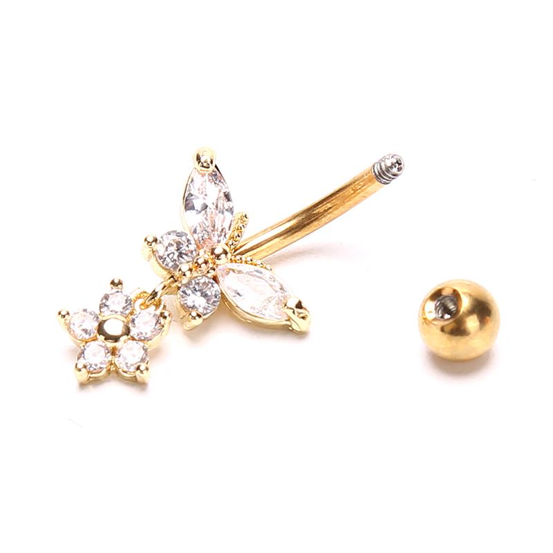 Piercing ombelicale in acciaio chirurgico con zircone a forma di farfalla