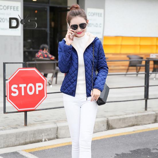 Winter Women Jacket Hooded Zip-up Long Sleeves Thick Plush Lined Solid Color Cardigan Keep Warm Commuting School Coat