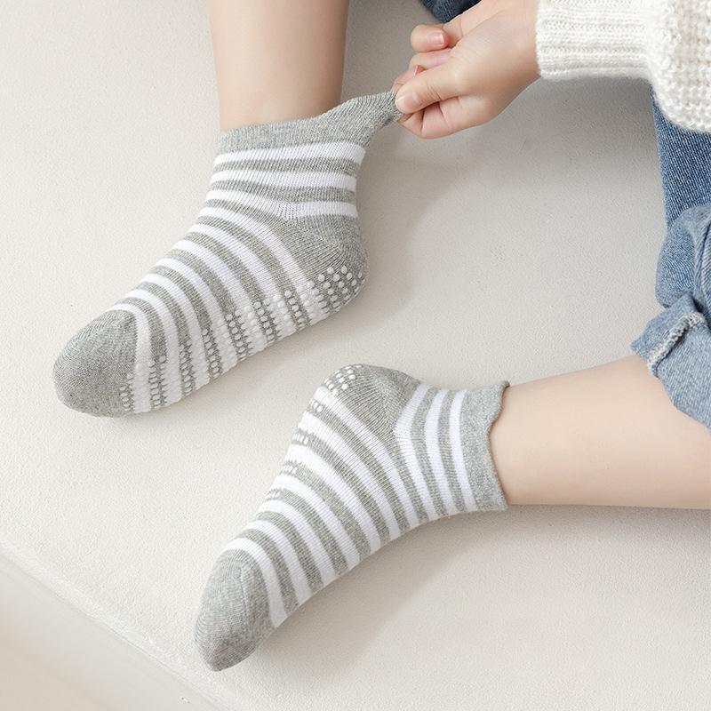 6 Pairs 1 Bag Baby Casual Cotton Crew Socks Kids Floor Socks With Non-Skid for Baby Anti Slip Socks Custom Packaging