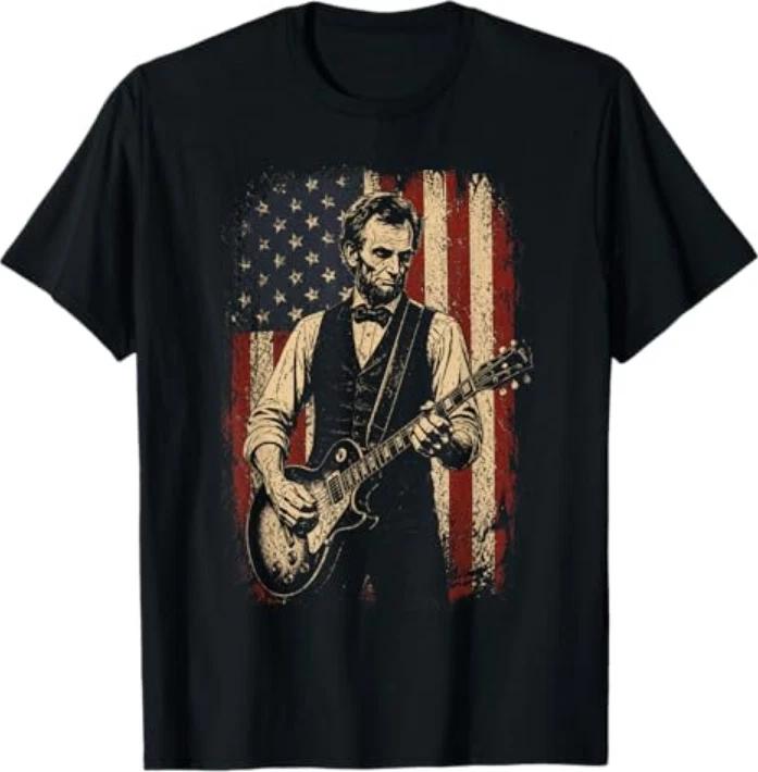 Vintage Abraham Lincoln Abe Lincoln Playing Guitar Usa Flag TShirt S