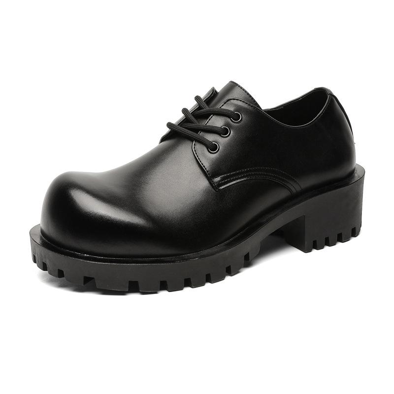New Big Head Derby Shoes Men's Thick-soled Heightened British Low-top Casual Leather Shoes 8175-J