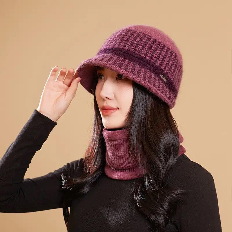 Rabbit Fur Blended Fisherman Hat Mother Female Wool Hat Season Grandma Warm Knitted Basin Hat