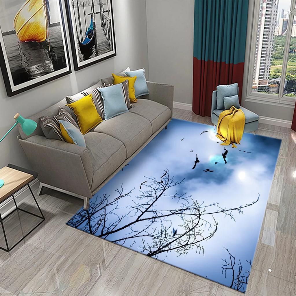 3D Migratory Birds Carpet Sunset Seaside Birds Rugs for Kitchen Bathroom Anti-Slip Carpet Living Room Bedroom Floor Decor Mats