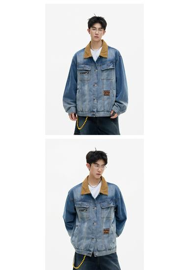 Men's Retro Denim Jacket: Spring & Autumn Casual Solid Color Lapel, Trendy and Loose Fit.