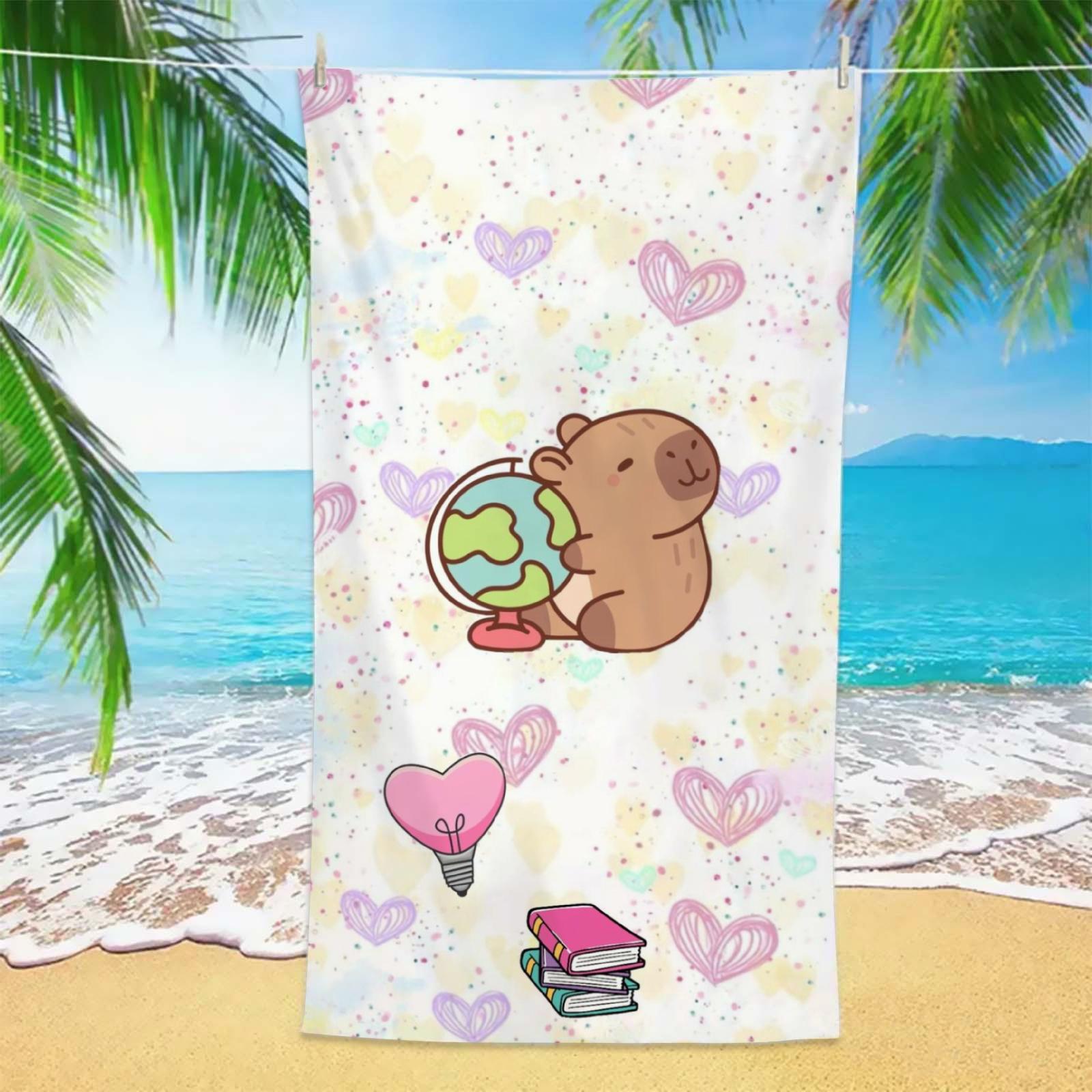 

1PC Capybara Beach Towel 3D Printed Microfiber Soft Water Absorbing Breathable Bath Towels Gift For Kids Cartoon Beach Towels W30*H60(CM)