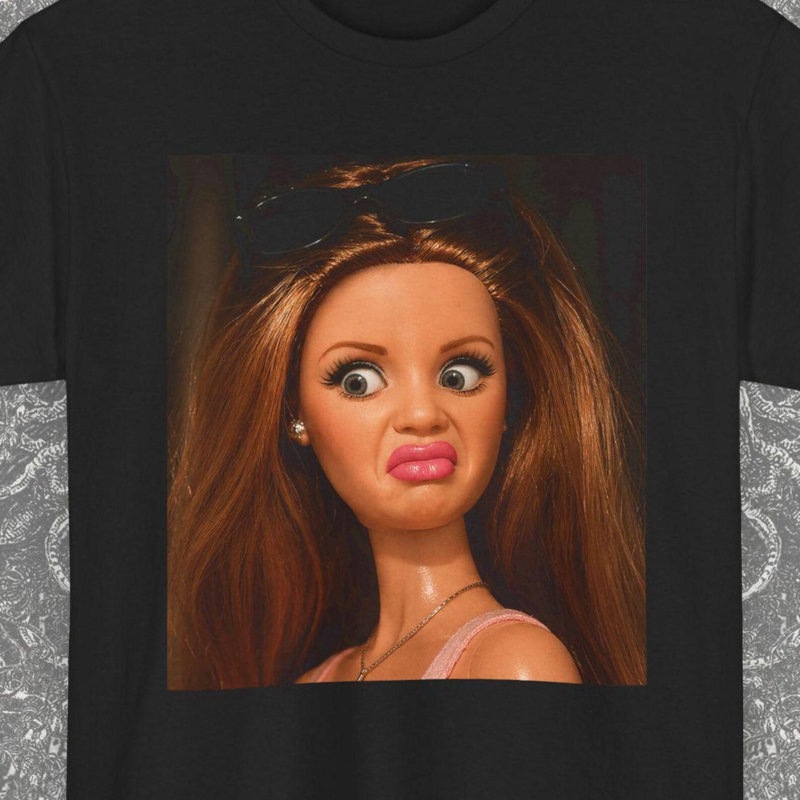 Funny Doll Shirt Disgusting Expression Meme Face Gift, Sarcastic Doll Face Tee, Cursed Doll T-Shirt, Absurd Unhinged Tee, Gift for Her 4XL