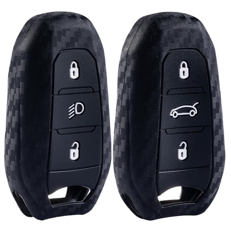 Silicone Carbon Fiber Car Key Case Cover Shell Fob Holder For Peugeot 308 408 508 2008 3008 4008 5008 For Citroen C4 C6 C3-Xr
